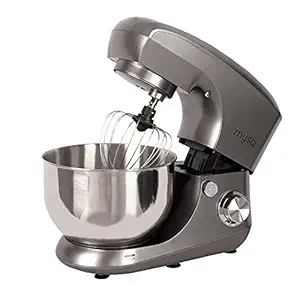 MYSA SM-1502 Stand Mixer 800 W Planetary Drive Food Mixer Tilt Head 5.5 Litres SS Bowl with 6 Speed for Baking and Cooking, Stainless Steel Bowl, Dough Hook, Wire Whisk and Beater, Grey