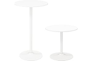 TANGZON 60CM Round Bar Table Set of 1/2, 2-in-1 Height Adjustable Pub/Coffee Tables with Metal Base, Bistro Dining Furniture for Home Kitchen Cocktail, Easy Assembly (1, White)