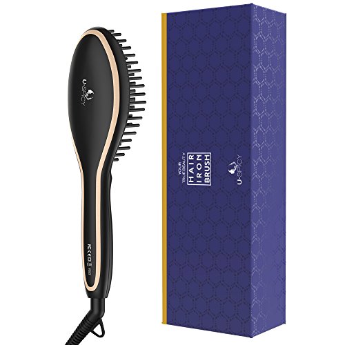 Hair Straighteners, USpicy Hair Straightening Brush US-FS005 with Heat Resistant Glove, Adjustable Temperature (160? - 230?), Auto Lock, 30 min Timer and Anti-Scald