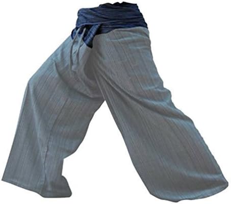 2 Tone Thai Fisherman Pants Yoga Trousers Free Size Cotton Black and Gray by Welcome2Thailand