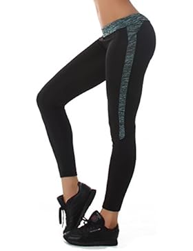 Damen Sport-Leggings Sporthose Laufhose schwarz seitliches farbiges Muster in verschiedenen Farben elastischer...