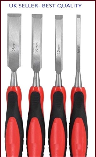 Tech Traders® Holz Meißel Set – 4 Stück, Holz Holz rutschfeste Griff Karbonstahl Schlagkappe Meißel Set