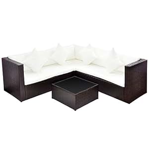 Amazon.de: Anself Set Gartenmöbel Polyrattan braun mit ...