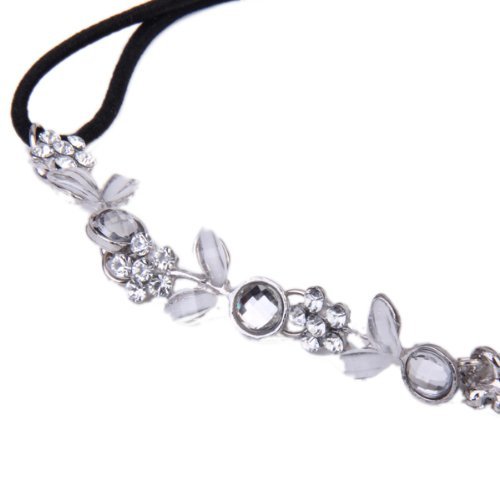SODIAL(R) Frauen Elegante Blume elastisches Haar Band Stirnband Silber - 3