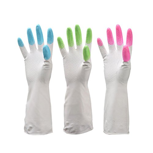 HiChange Wasserdichte Küchenreinigung Gummihandschuhe für Geschirrspülen Waschen Reinigung, 3 Paar (M-Größe)