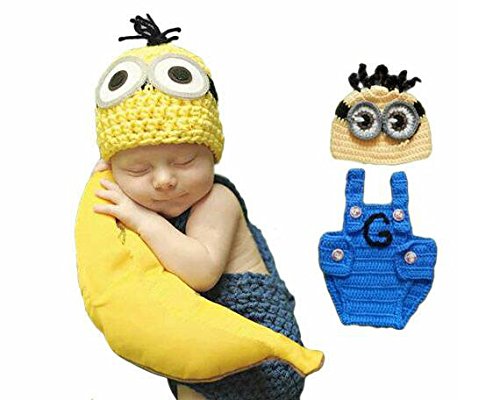 CoFashion Knit Crochet Baby Boy Girl Newborn 0-9 Months Photography Cartoon Clothes Photo Prop Outfits (minions)