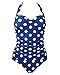50s Retro Vintage Flora Print White Polka One Piece Swimwear Monokinis Large Navy Blue
