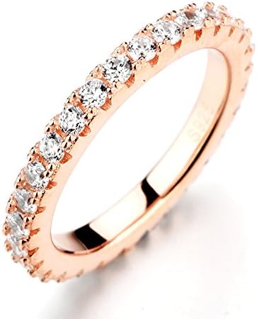 925 Sterling Silver Eternity Ring Kanellbular Crystal Wedding Band, 2mm Wide 3 gr weight (18K Rose Gold Plating, P 1/2)