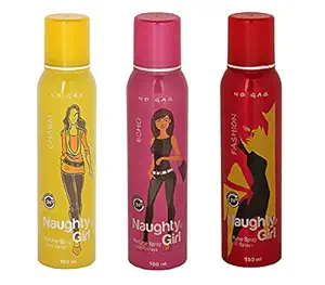 Naughty Girl CHARM,ECHO & FASHION No Gas Perfume spray for Women- (Set of 3) (150ml each)