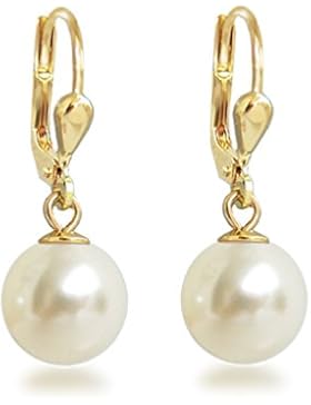 Schöner-SD, Gold Doublé Ohrhänger mit Perlen von Swarovski®, Perlenohrringe hochwertig vergoldet