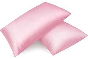 ‎FITTIA Fittia 2er-Set Satin Kissenbezug Premium Kopfkissenbezug Kissenhülle Haar- und Hautpflege Seidig mit Reißverschluss, Rosa, 40x80cm