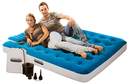 Comfort Luftbett für 2 Personen mit integriertem Geheimversteck für Wertsachen und 2 Kopfkissen, Pumpe und Tasche, Luftbett für 2 Personen, Gästebett, Campingbett