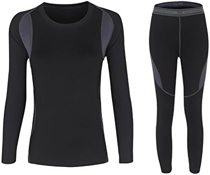 Vnfire Women's Outdoor Sports Elastic Thermal Underwear Long Johns Top &amp; Bottom Set Hot Dry Technology Black Size S
