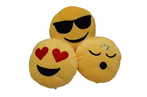 ocona© Emoticon Dekokissen „Emoji verliebt/in love“ Lach Smiley whatsapp Stuhlkissen Sitzkissen Plüsch Polster rund, Durchmesser 25 cm, gelb - 6