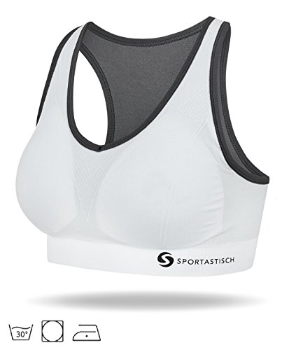 Innovativer Sport BH „Sporty Bra“ von Sportastisch:: Atmungsaktives Material + gepolstert mit herausnehmbaren Cups :: Perfekte Passform und Kompression mithilfe der Größentabelle :: Starker Halt dank breiten Kreuz Rücken :: Hohe Bewegungsfreiheit ohne Bügel oder Verschluss :: PushUp-Funktion dank Einlagen :: ideal für Damen und Mädchen im Alltag und Sport wie Fußball, Handball, Joggen, Zumba oder Kampfsport :: inklusive 3 Jahren Sportastisch Produktgarantie - 3