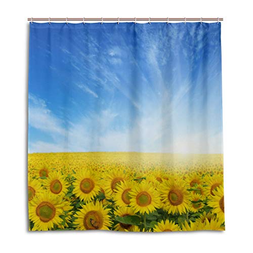 CPYang Shower Curtains Sunny Sunflowers Field Pattern Waterproof Mould Resistant Bath Curtain Bathroom Home Decor 168 x 182 cm with 12 Hooks