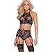 Produktbild Ba Zha HEI Mode Frauen Lace Racy Unterwäsche Gewürz Anzug Versuchung Zweiteilige Perspektive Dessous Schwarz Strapsen Reizwäsche Transparent Spitze Transparent Reizwäsche Unterwäsche (M, Schwarz)