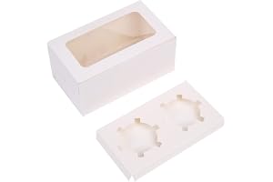 Red Dot Gift | 2 Cavities White Cupcake Box (Pack of 12) with Inserts Cupcake Containers Bakery Cake Carriers for Home Dessert Shop (2 Cavities, White)