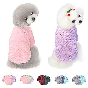 Dog Sweater for Small Medium Large Dog or Cat, Warm Soft Flannel Pet Clothes for Puppy, Small Dogs Girl or Boy, Dog Sweaters Vest Shirt Coat Jacket for Winter Christmas (Small, Pink+Purple)