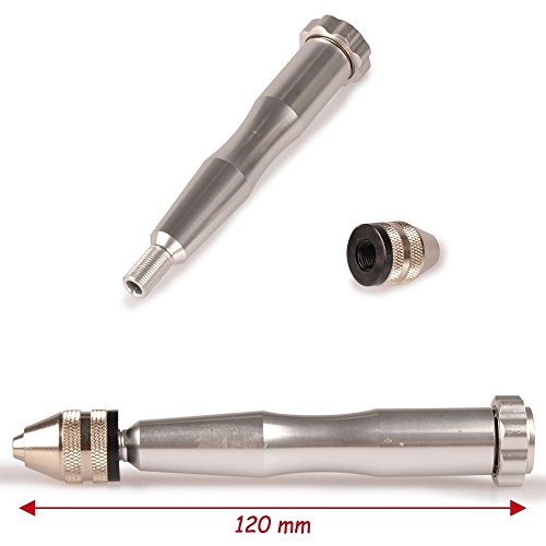 Racksoy 1 x Mikro Aluminium Stiftkloben Handbohrer (0,6-3,0 mm) Handbohrmaschine Bohren mit Keyless Futter + 10 x Spiralbohrer Bits Silber - 4
