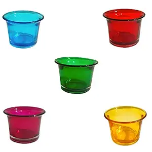 BS AMOR Wall Hanging Tea Light Candle Holder Transparent Multicolored Glass Wall Mount Designer Glass Cups for Home Decoration (Pack of 5)