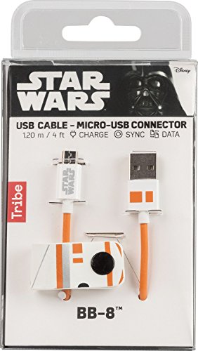 Tribe Star Wars TFA Micro Line Micro USB Ladekabel 120cm, Verbindungskabel, USB 2.0, USB-A-Stecker auf Micro-USB-B-Stecker für Android Smartphones, Samsung, HTC, Sony, Nexus etc. – BB8 - 3