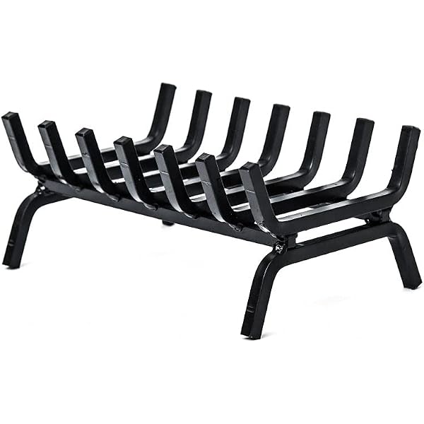 Alare In Ghisa Per Camino - Porta Legna Con Piedini, 40x16 Cm, Vernice Antiruggine Nera