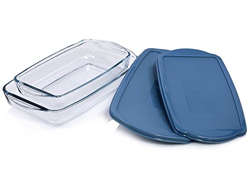 Schott Zwiesel Auflaufformen Set mit Griffen und Deckel 2 teilig | 34x19x5,5 cm 2 Liter Füllmenge und 28x16x5,5 cm 1,3 Liter Füllmenge - 2