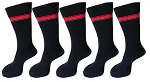 RC. ROYAL CLASS KV (kendriya vidyalaya) SCHOOL COTTON SOCKS FOR BOYS/GIRLS (PACK OF 5) FOR ALL AGE GROUPS-Navy Blue with Red stripes (6-7 Years)