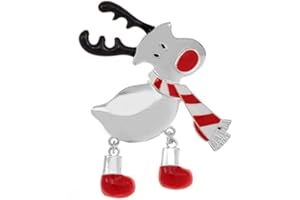 GLAMOUR GIRLZ Festive Christmas Xmas Gift Coat Scarf Coat Jacket Shawl Scarf Diamante Rhinestone Crystal Brooch Badge Breastpin Corsage Pin Xmas Gift Boxed Silver Tone Red Dangly Legs Reindeer Santa Hat