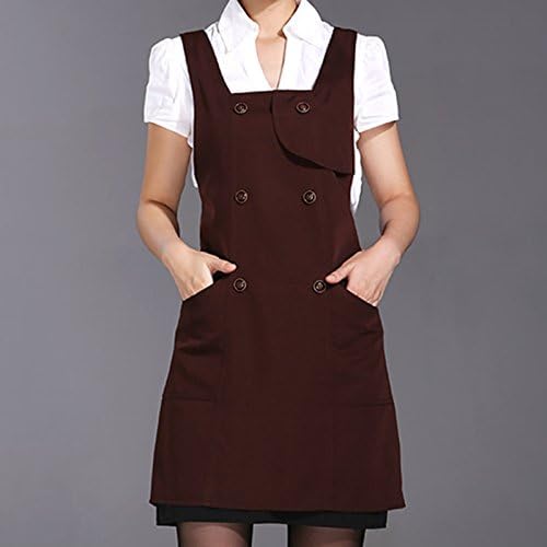 Lqchl Long Polyester Apron Barista Cafe Bistro Baker Waitress Catering Uniform Home Kitchen Cook Housework Wear,Brown
