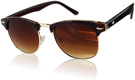 Vintage Fashion Retro Half Frame Semi-Rimless UV400 Oversized Sunglasses Dark brown