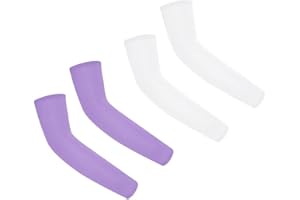 BYEZHOU Arm Sleeves for Children, 2 Pairs Anti UV Sun Protection Sleeves Breathable Arm Warmers Summer Arm Protection Cut Resistant Sleeves for Boys Girls Volleyball Basketball Arm Protectors, White/purple