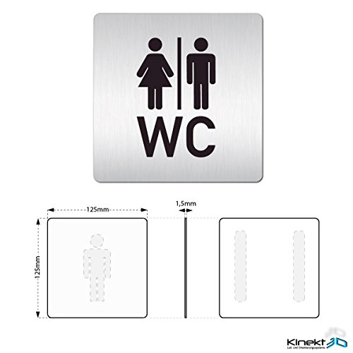 XXL WC Schild – Türschild – Hinweisschild „Toiletten“ aus 1,5mm starkem Aluminium mit veredelter Oberfläche • kontrastreicherer Look als bei herkömmlichen Edelstahlschilder • 125 x 125mm • pflegeleicht & langlebig • schneller Versand aus Köln! - 3