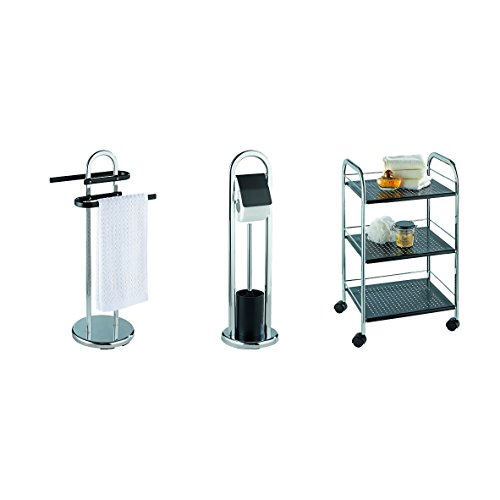 WENKO 18747100 Handtuchständer Ovalo Schwarz mit 2 Armen – Kleiderständer, Stahl, 47 x 88 x 28 cm, Chrom - 2