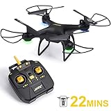 Einzigartiges Design - Die RC Drone sieht schlicht und elegant aus. Das Design in H-Form entspricht den aerodynamischen Prinzipien, sodass die Drohne den Windwiderstand verringert und die Batterieeffizienz effektiv verbessert. Daneben ist das Luftfahrzeug mit vier coolen LED Lichtern ausgestattet, um normaler Flug nachts sicherzustellen (Halten Sie die Start-/Landetaste gedrückt, um LED ein- oder auszuschalten). Die Lichter sind zweifarbig (grün und blau). Grün zeigt in die Flugrichtung.