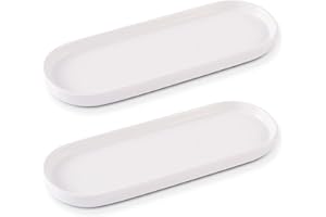 COSYCORNER Ceramic Sink Tray, Bathroom Counter Tray, Bathtub Tray, Cosmetics Dish, Candle Tray, Perfume Shampoo Liquid Soap Tray Simple Style Design Suit for Bathroom and Kitchen (2pcs White)