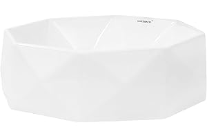 ML DESIGN MODERN LIVING ML-Design Lavabo Sobre Encimera, Ø 42x13,5 cm, Cerámica, Diseño Diamante, Lavadero Blanco Brillante, Lavamanos Sobremesa Sanitario Baño o Aseo, Moderno y Elegante, Pila Común sin Válvula de Desagüe