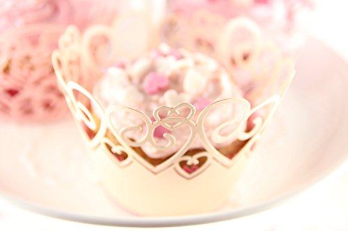 Elfenstall Cupcake / Muffin Papierförmchen – Zierumrandung – Dekorand “ Herzen Herzmuster Liebe Love “ 12 Stück für Geburtstage Hochzeiten Kommunion Konfirmationen Ostern Partys oder Feste (creme / ivory) - 6