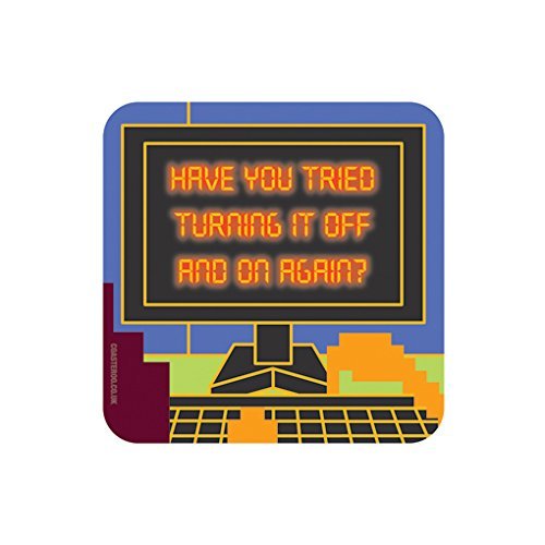 Turning It Off And On Again - The IT Crowd - Drinks Coaster - Hardboard - 9cm x 9cm - Gloss Finish