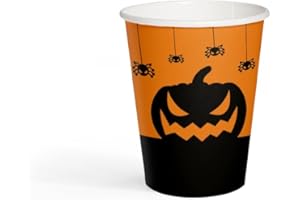 PAW DECOR COLLECTION PAW - Pappbecher (250 ml) I 8 Stück I Einwegbecher Ideal für Halloween, Herbst, Partys, Geburtstag I Papierbecherdruck auf Wasserbasis I Partybedarf 100% Biologisch Abbaubar I Funny Halloween