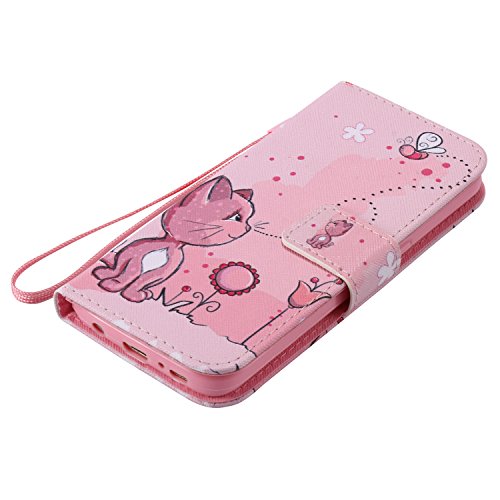 Feeltech Samsung Galaxy S7 Hülle PU-Leder und Brieftasche Bunte Muster Fall mit Magnetverschluss, Hybrid-Kickstand mit Stand-Funktion, schlagen Sie schützende weiche TPU Stoßstangenabdeckung und Kreditkartenhalter für Samsung Galaxy S7 Handgelenk Bügel-Buch-Art-Geldbeutel-Tasche mit 2 In 1 Berühren Sie Stift – Rosa Katze - 6