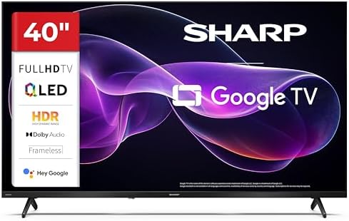 Sharp 40HF3365E - GOOGLE TV, 40" FHD, FRAMELESS, 60Hz, QLED, Google Assistant con microfono, Chromecast,Bluetooth, Sonido 2x8W, HDMIx3, USBx2, Colore nero