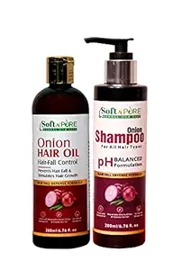 Soft N PURE Combo Set of Onion Hair Oil [ 200 ml ] + Onion Shampoo [ 200 ml ] | Help For Hair Growth - Reduces Hairfall & Split Ends With Natural Coconut Oil, Onion Extracts ( 400 ml )