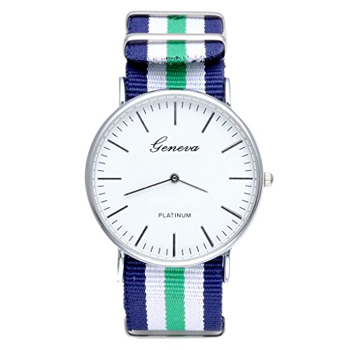 JSDDE Uhren,Genf Herren Damen Armbanduhr Nylon Textil Band Durchzugsband Analog Quarzhr Chronograph Uhr(Gruen-Weiss-Blau) JSDDE Uhren,Genf Herren Damen Armbanduhr Nylon Textil Band Durchzugsband Analog Quarzhr Chronograph Uhr(Gruen-Weiss-Blau)