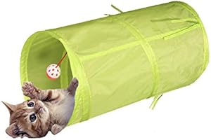 AVASEE Lightweight Collapsible 2-Way Pet Cat Tunnel with Funny Bell and Dangling Fluffy Ball, Interactive Maze House Toy for Cat,Small Rabbits,Kittens,Puppy, Ferrets, Guinea Pig(2 way, Green)