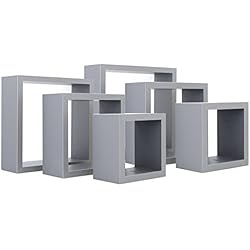 Étagères murales carrées en Bois - en Forme de boîte - Gris - 3 Tailles - Lot de 6
