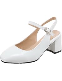 AllhqFashion Mujeres Tacón Medio Charol Sólido Hebilla Puntera Cerrada Zapatos de Tacón