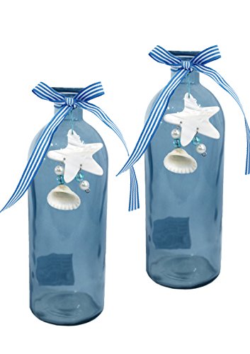 2er Set Glasvase ~ Seestern ~ maritim Flasche Vase aus Glas Glasflasche Muschel
