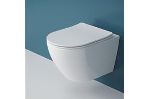 DB DUROVIN BATHROOMS Durovin Bathrooms Ceramic Modern Streamline Wall Hung Toilet - Rimless Technology - Include WC Pan with Quick Release Soft Close Seat - 365 x 540 x 330mm (WxDxH)